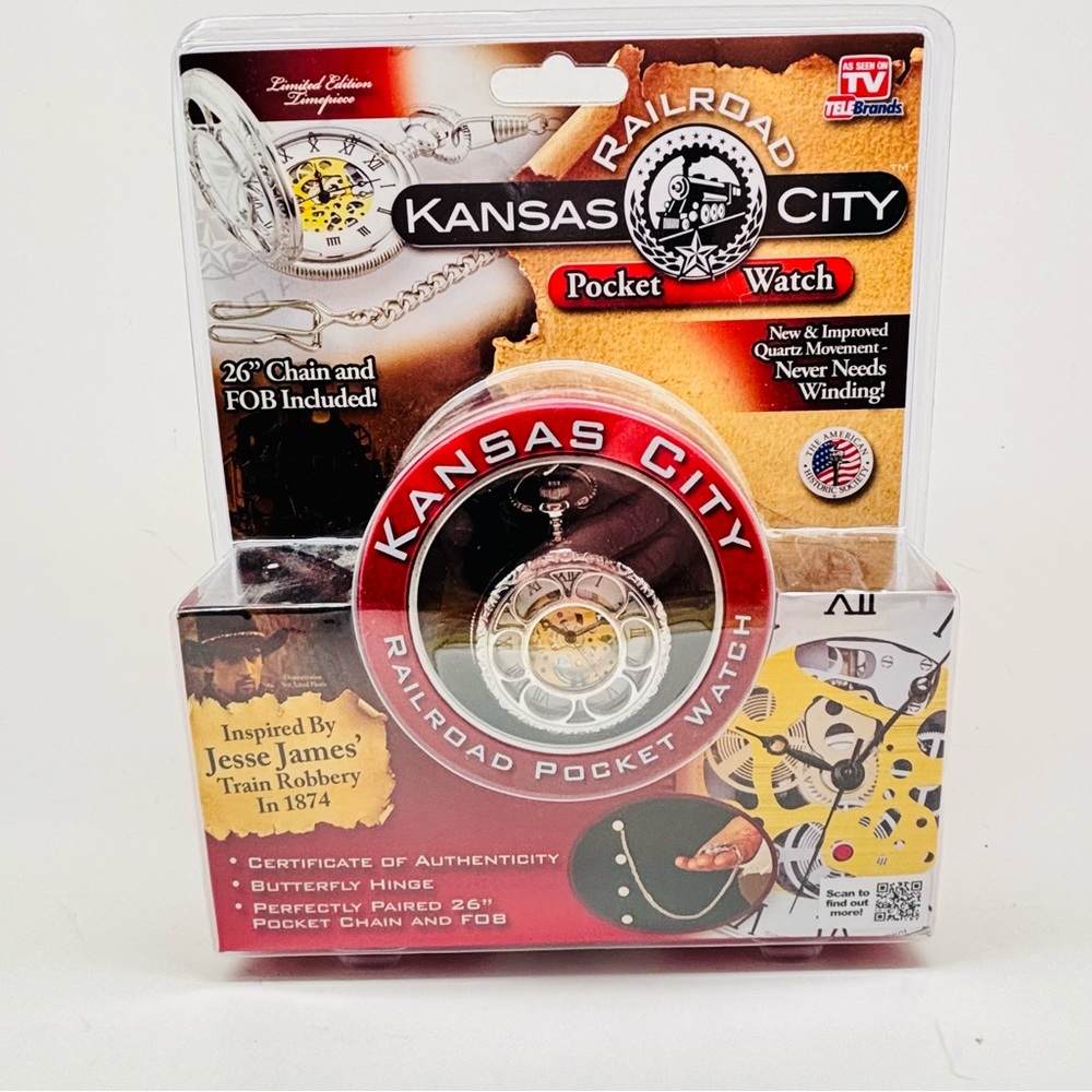 As Seen On TV Kansas City Railroad Pocket Watch - Silver and Black